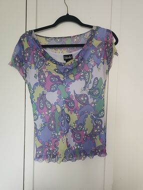 Rafaella Lavender Multi Pastel Paisley Sheer Top